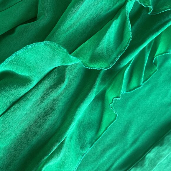 🔥 New Zara I Emerald Green Long Sleeve Ruffled Chiffon Shirts I Size S - Picture 5 of 6